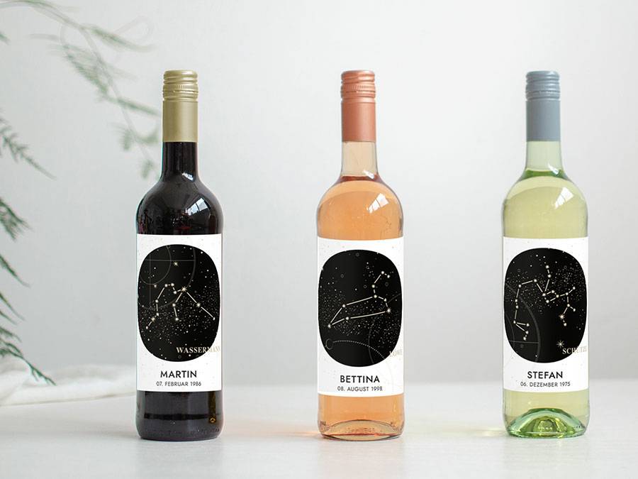 Renna Deluxe Personalisiertes Weinlabel mit Sternzeichen als Geschenk
