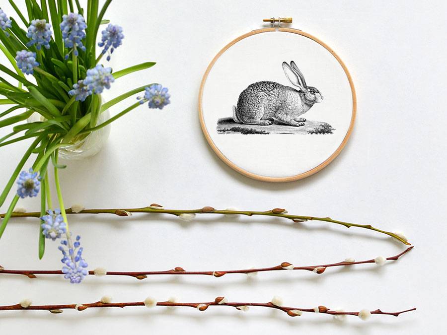 Renna Deluxe Hase _ Bild im Stickrahmen Kostenloser Versand international