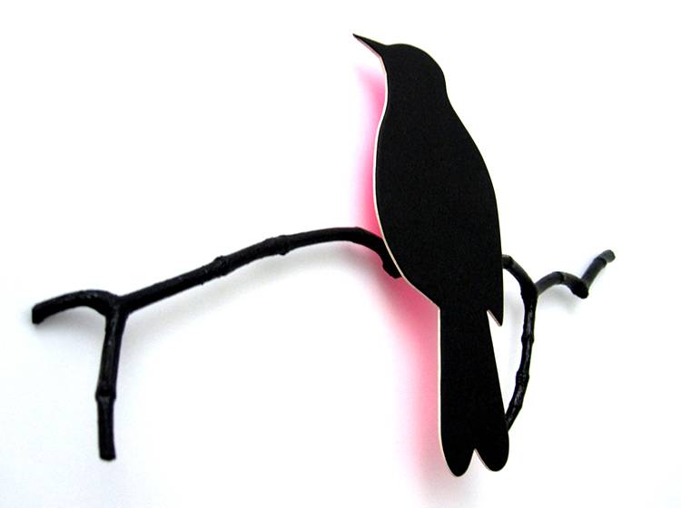 Renna Deluxe Drossel in Schwarz mit Glow in NeonPINK _ Wandobjekt Tiefpreis