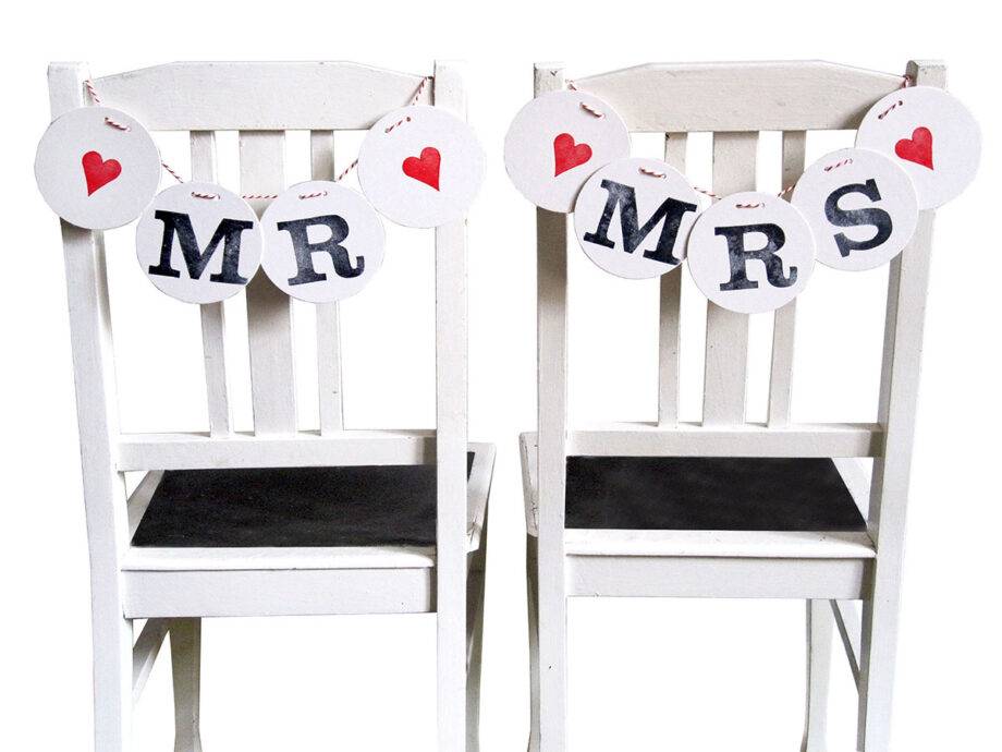 Renna Deluxe MR & MRS Stuhldeko Girlanden zur Hochzeit Zeitbegrenzte Promotion