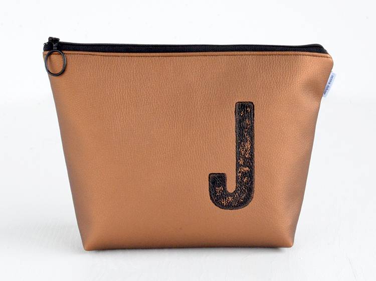 Renna Deluxe Waschtasche Metallic BRONZE mit Buchstabe personalisiert, vegan Günstiger Verkauf