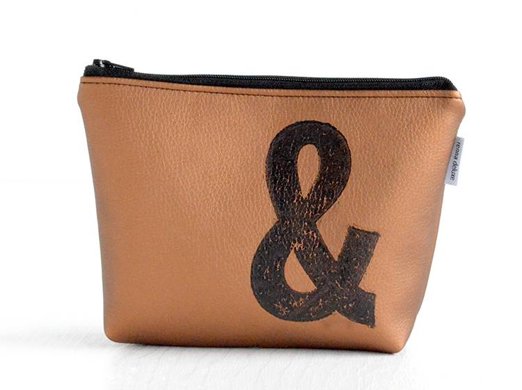 Renna Deluxe Kosmetiktasche Metallic BRONZE mit Buchstabe / vegan Limitierter Zeitrabatt
