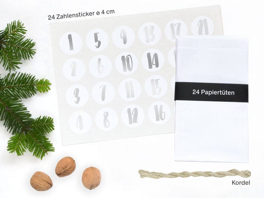 Renna Deluxe Adventskalender SILBER metallic mit weißen Tüten Kauf eins, bekomm eins gratis