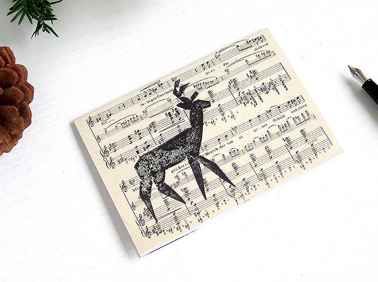 Renna Deluxe Klappkarte mit Hirsch auf Notenpapier Sonderangebot der Fabrik