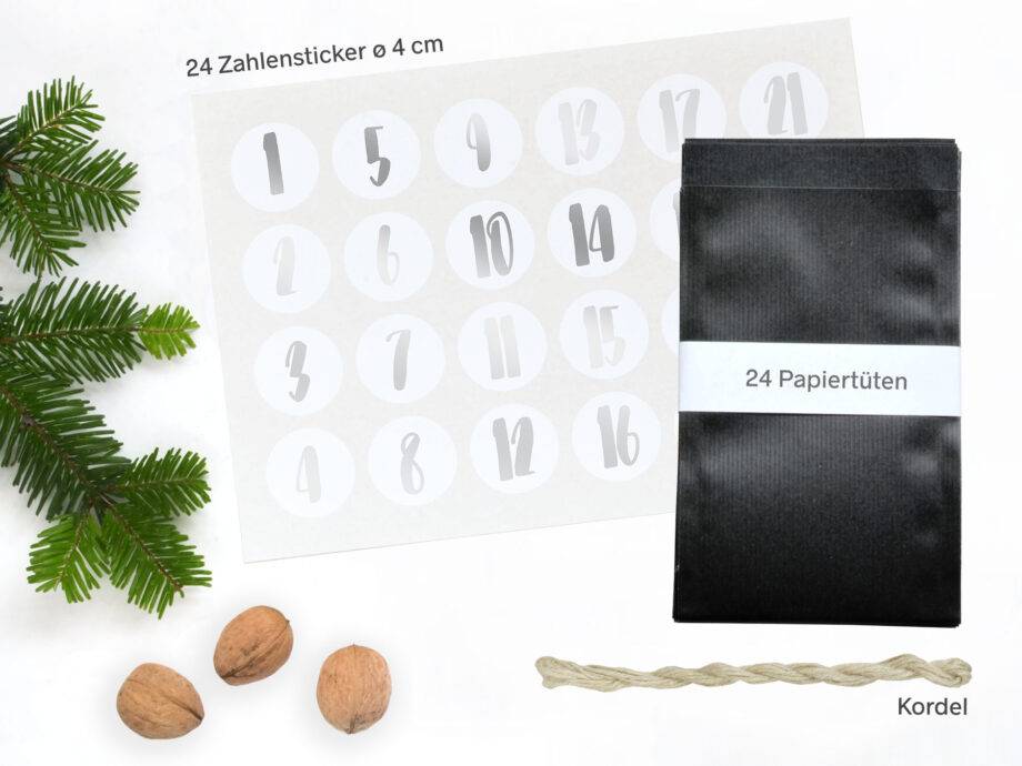 Renna Deluxe Adventskalender SILBER metallic mit schwarzen Tüten Heißer Verkauf