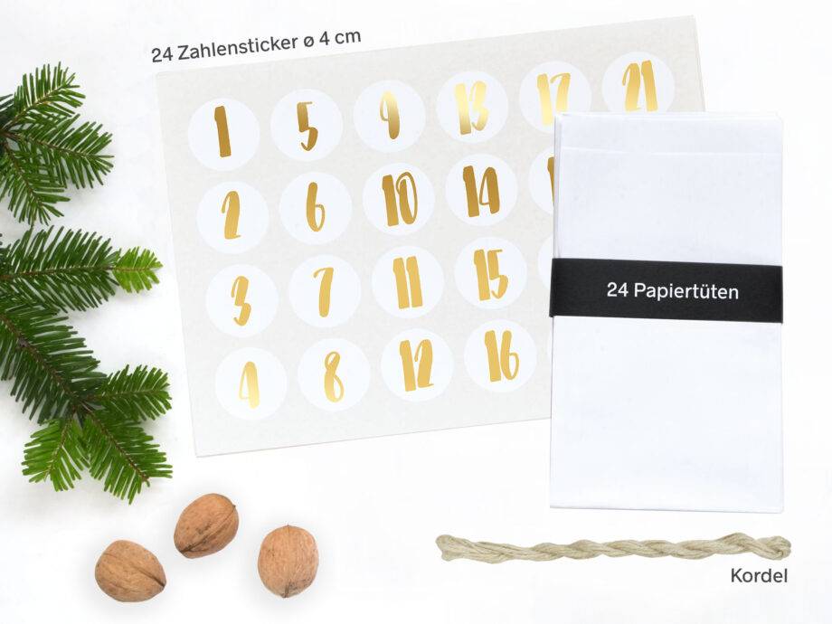 Renna Deluxe Adventskalender Gold metallic mit weißen Papiertüten Sonderangebot