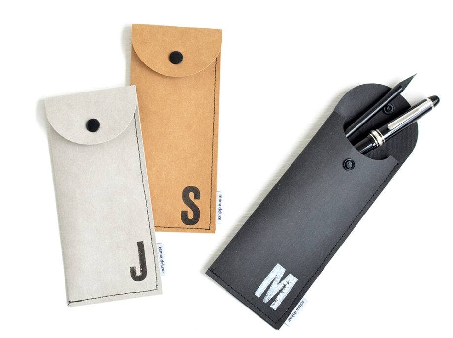 Renna Deluxe Braunes Stifteetui mit Monogramm vegan Heißer Verkauf
