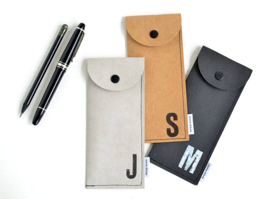 Renna Deluxe Braunes Stifteetui mit Monogramm vegan Heißer Verkauf