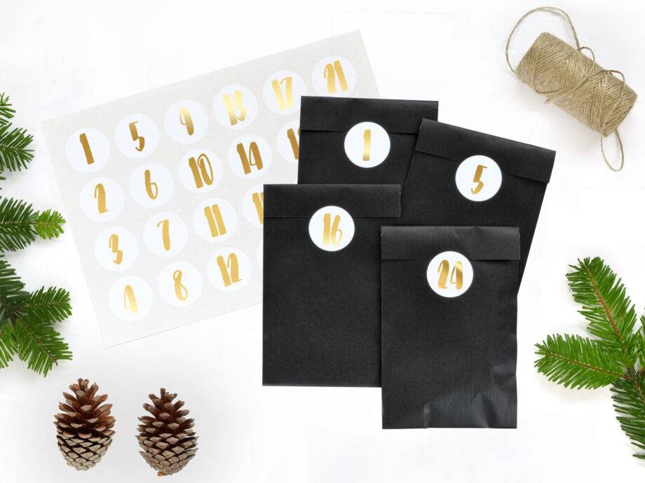 Renna Deluxe Adventskalender Gold metallic mit schwarzen Tüten JETZT KAUFEN