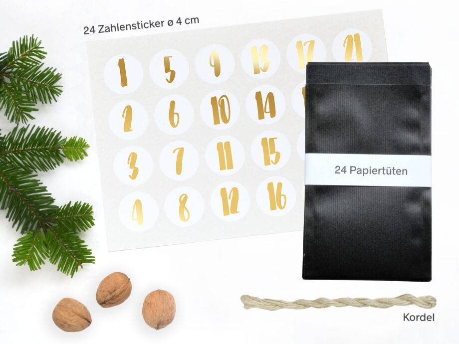 Renna Deluxe Adventskalender Gold metallic mit schwarzen Tüten JETZT KAUFEN