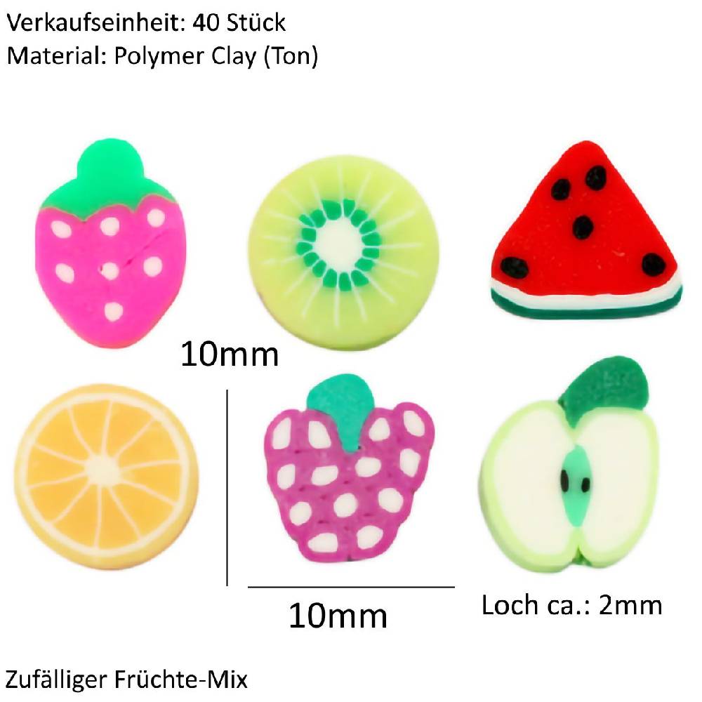 Sadingo Polymer Clay Perlen | 40 Stk., 10mm, Früchte Online Outlet