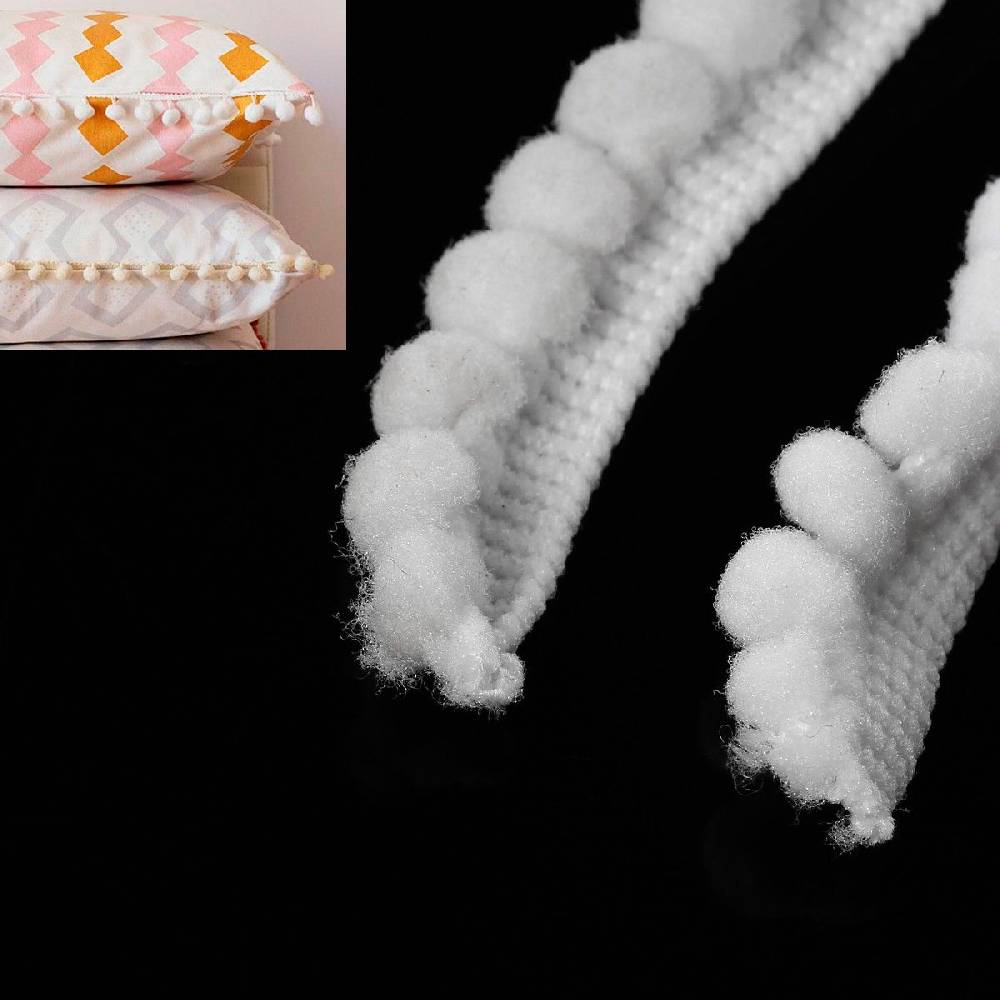 Sadingo Bommelborte Weiß 4,5 Meter, Breite 12mm, Pompomband Super Sparpreis