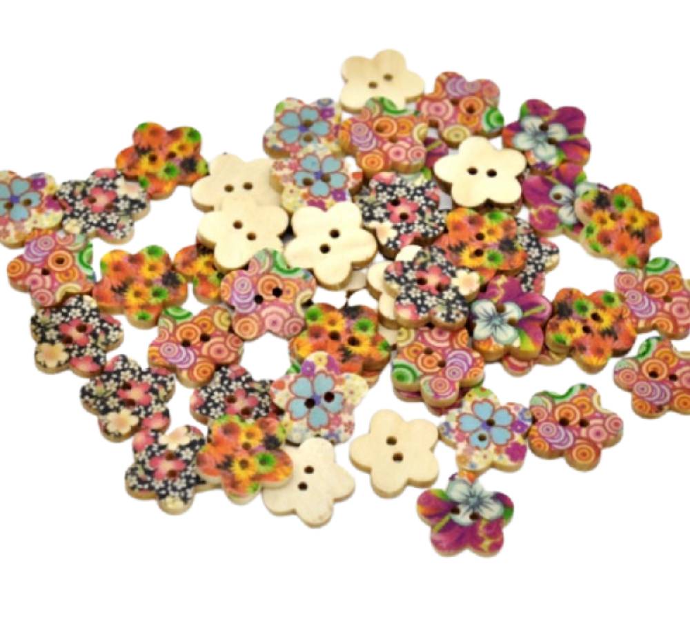 Sadingo Holzknöpfe Blumen Mix | 170 Stk. verschiedene Größen Discount Store für neue Produkte