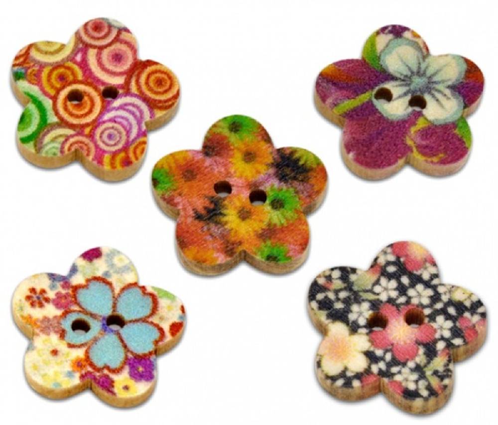 Sadingo Holzknöpfe Blumen Mix | 170 Stk. verschiedene Größen Discount Store für neue Produkte