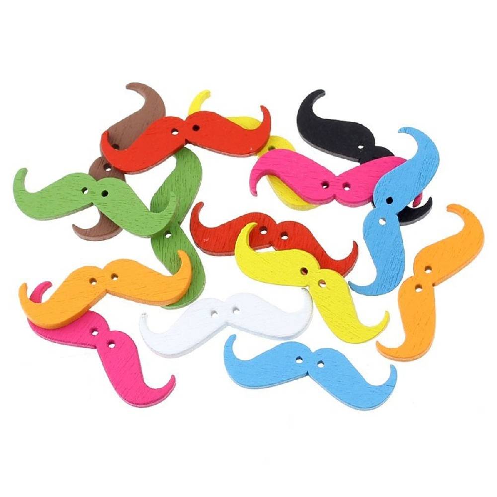 Sadingo Holzknöpfe Moustache, Bart - 50 Stk. - 35 x 11 mm Black Friday Preise
