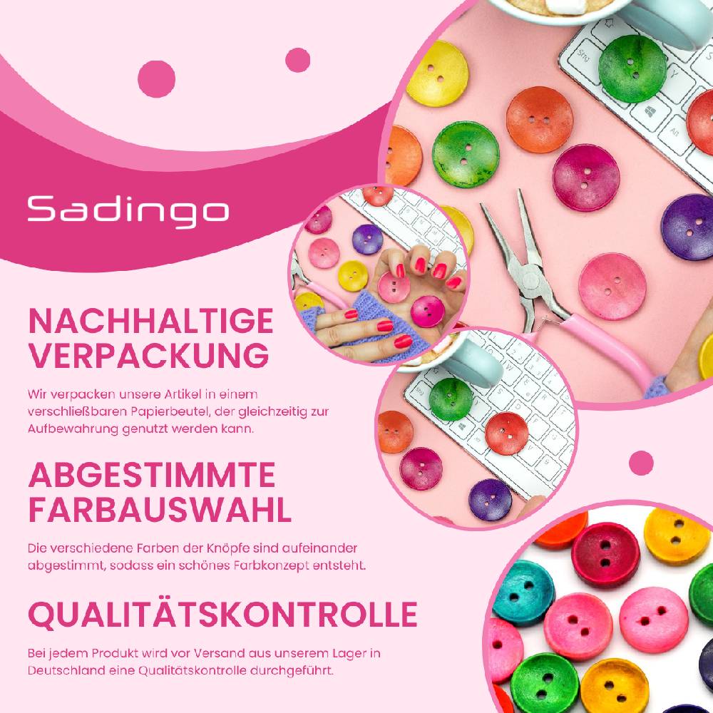 Sadingo Holzknöpfe zum aufnähen, 50 Stück-Ø 3 cm, bunter Mix im Angebot