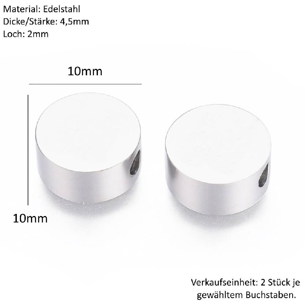 Sadingo Buchstabenperlen Edelstahl 2 Stück 10mm, Buchstabe wählbar Lagerräumung