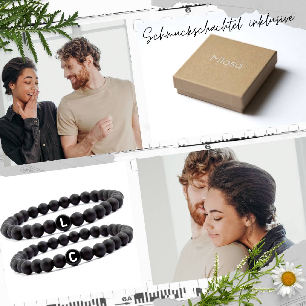 Sadingo Partnerarmband-Set aus schwarzen Acrylperlen Sonderangebot
