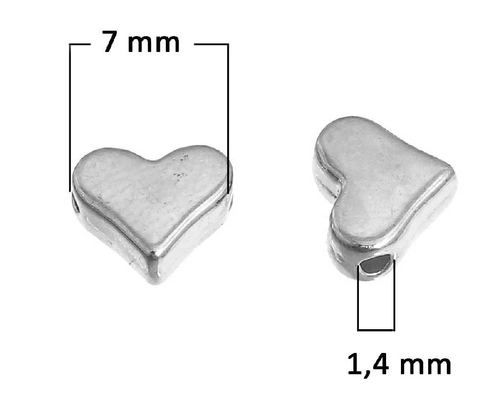 Sadingo Metallperlen | 100 Stück 7x6mm, Herzperlen in silber aus Metall, versilbert Osterangebot