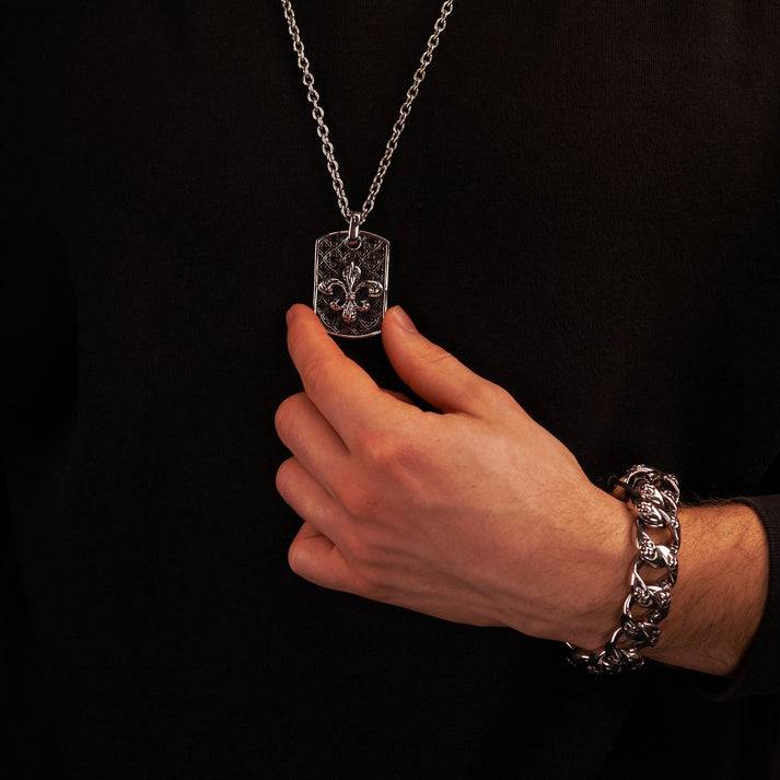 Save Brave Ankerkette Queen mit Dog Tag Anhänger Fleur de Lys Sonderangebot der Fabrik