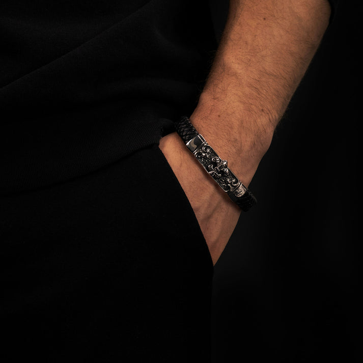 Save Brave Armband Zulu mit Fleur de Lys aus geflochtenem Leder & Edelstahl Black Friday Preise