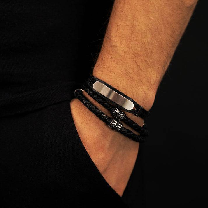 Save Brave Doppeltes Lederarmband Oscar mit Beads aus Edelstahl zollfrei