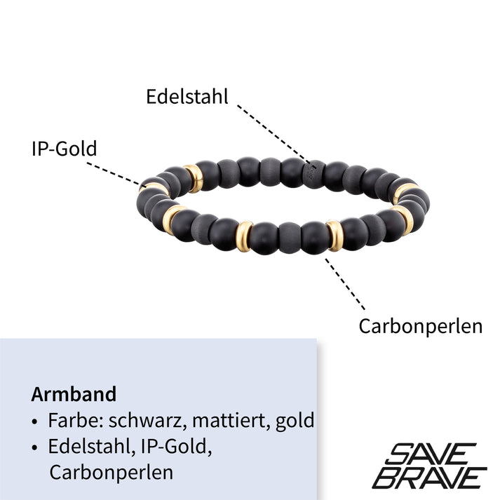 Save Brave Perlenarmband Russell mit Carbon & Edelstahl Fabrik Onlineshop