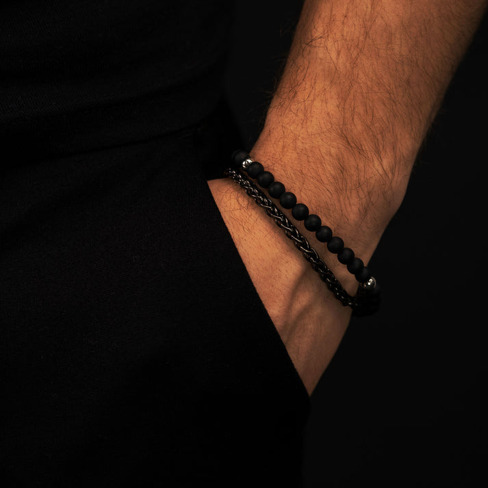 Save Brave Perlenarmband Nico aus Edelstahl & Onyx Fabrikpreis
