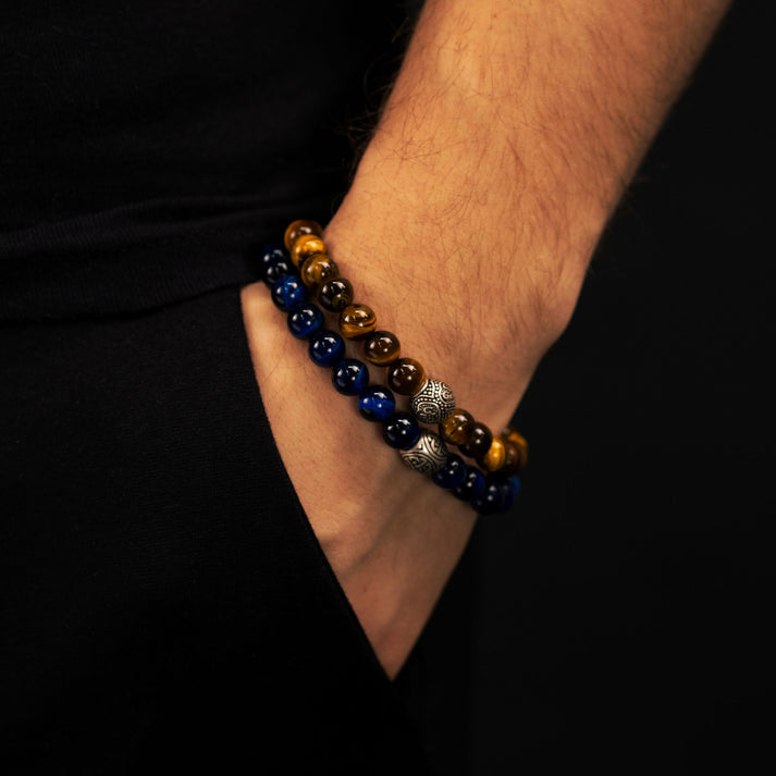 Save Brave Stretcharmband aus blauen Tigeraugenperlen mit Keltischem Knoten Rabatt
