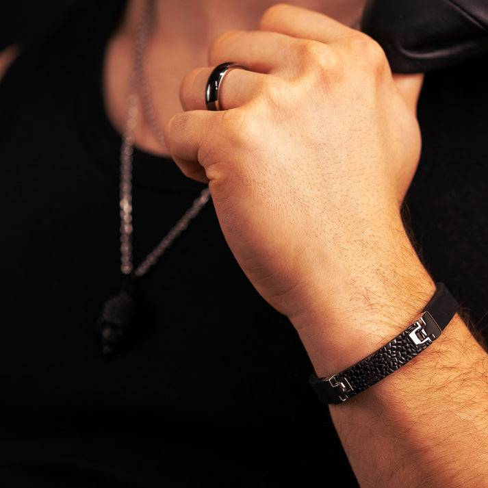 Save Brave Armband Havanna aus Kautschuk & schwarzem Edelstahl Lagerräumung