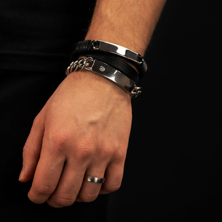 Save Brave Doppeltes Lederarmband Mason mit Edelstahl Zeitlich begrenztes Angebot
