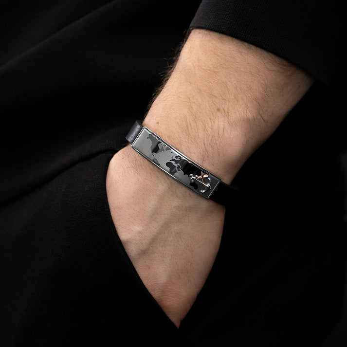Save Brave Lederarmband Worldanchor schwarz - Welt & Anker gold Tägliche Deals