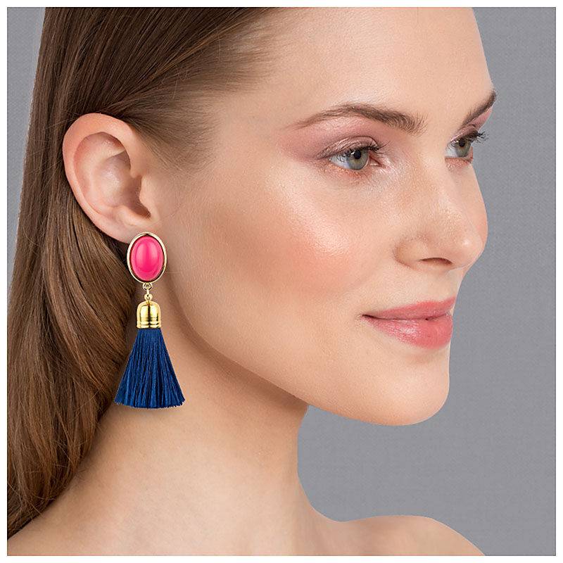 SchwesterSchwester Quasten Ohrringe als Ohrstecker in Pink mit dunkelblauer Quaste von AmuseToi Top Angebot