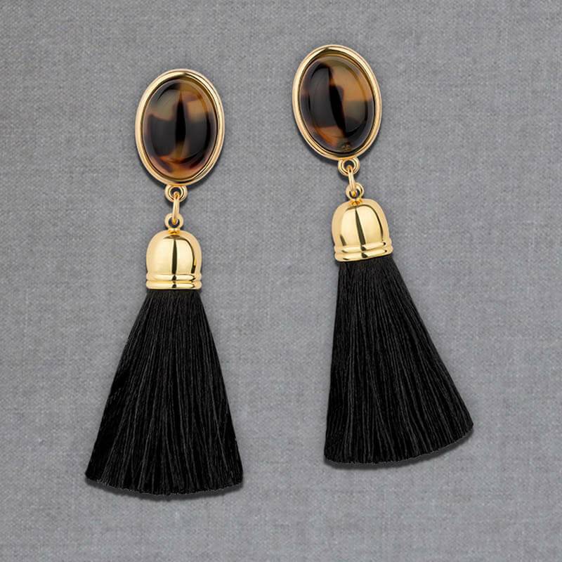 SchwesterSchwester Schwarze Ohrringe als Ohrstecker in Schildpattoptik mit schwarzer Quaste von AmuseToi Kauf eins, bekomm eins gratis