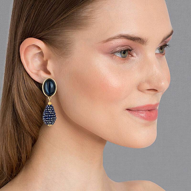 SchwesterSchwester Dunkelblau schimmernde Ohrstecker mit glitzerndem Tropfen von AmuseToi Letzte 3 Tage