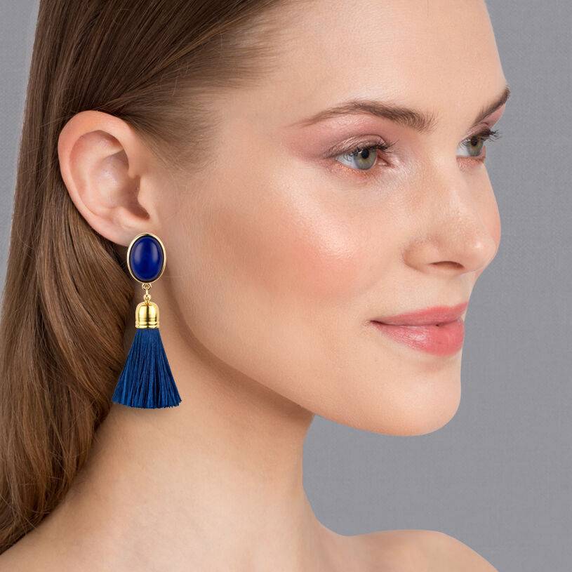 SchwesterSchwester Quasten Ohrringe als Ohrclips in Dunkelblau mit marineblauer Quaste von AmuseToi Auslauf