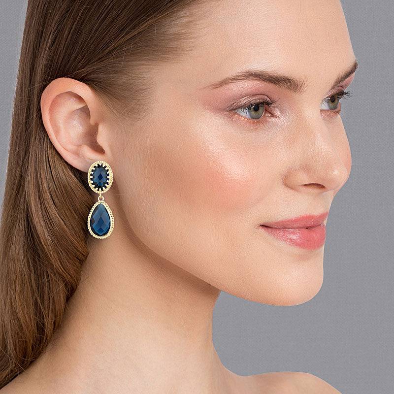 SchwesterSchwester Dunkelblaue Tropfenohrringe mit funkelnden facettierten Tropfen Kostenloser Versand
