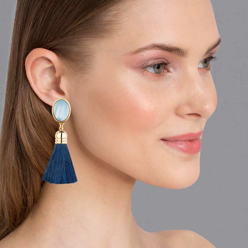 SchwesterSchwester Schimmernde hellblaue Ohrstecker mit marineblauen Quasten Black Friday