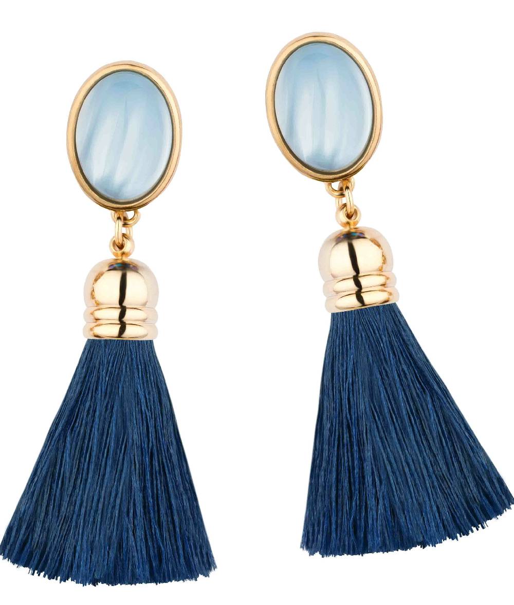 SchwesterSchwester Schimmernde hellblaue Ohrstecker mit marineblauen Quasten Black Friday