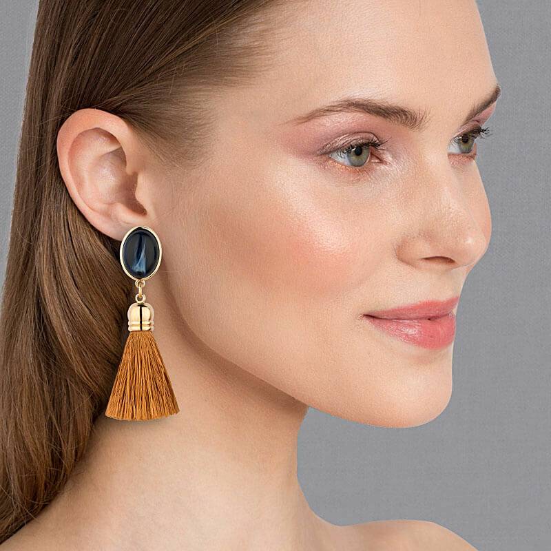SchwesterSchwester Schimmernde Dunkelblaue Ohrstecker mit edlen Quasten in Goldbraun Tägliche Deals