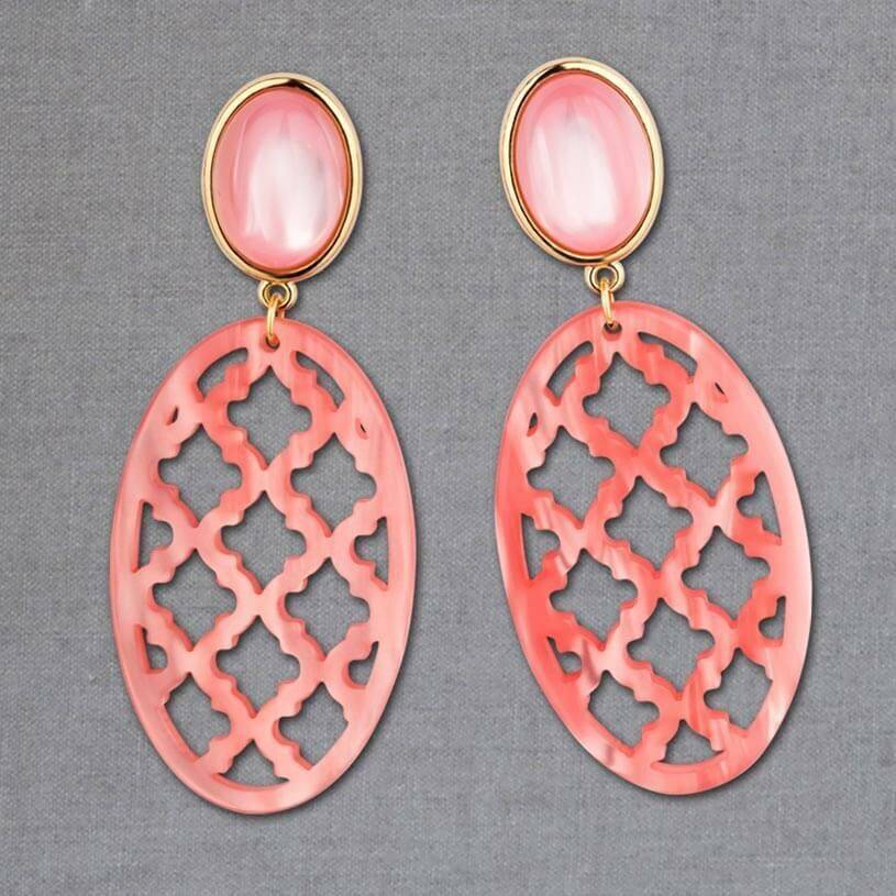 SchwesterSchwester Hellrosa Ohrstecker mit perlmutt schimmerndem Oval im Marrakesch Stil von AmuseToi Super Sparpreis