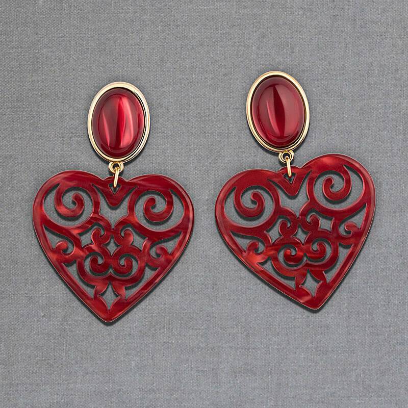 SchwesterSchwester Schöne Ohrringe in schimmerndem Rot mit Herz-Ornamenten von AmuseToi Angebote