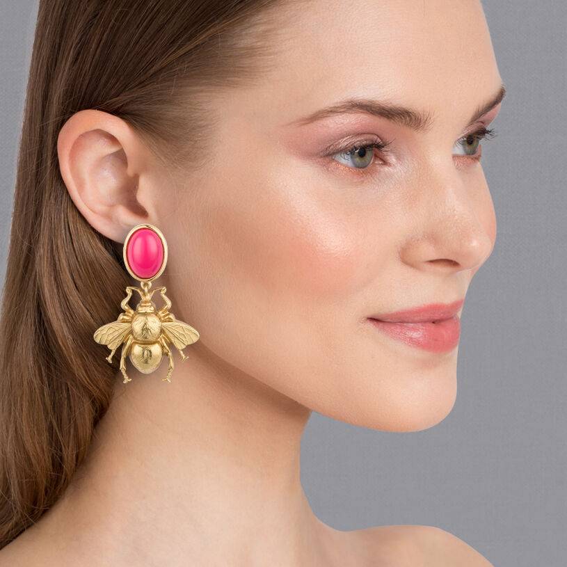 SchwesterSchwester Pinkfarbener Ohrstecker mit goldener Hummel von AmuseToi Blitzverkäufe