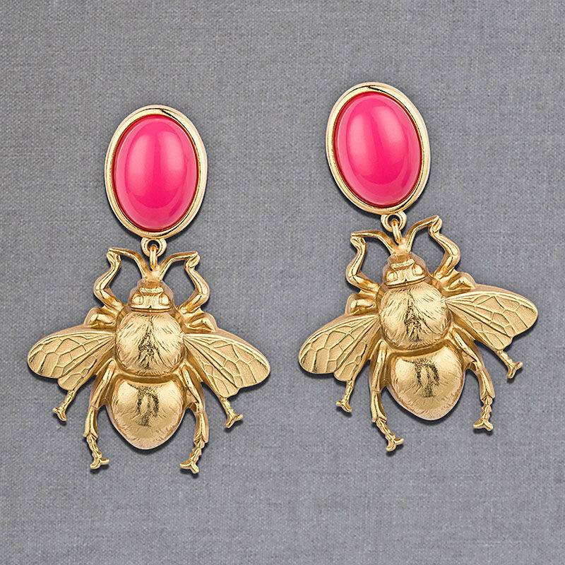 SchwesterSchwester Pinkfarbener Ohrstecker mit goldener Hummel von AmuseToi Blitzverkäufe