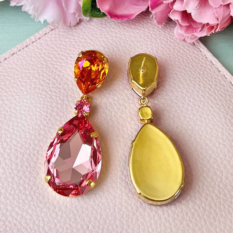 SchwesterSchwester Funkelnde Ohrstecker mit Glas-Kristallen in Orange und Rosa Flash Sale