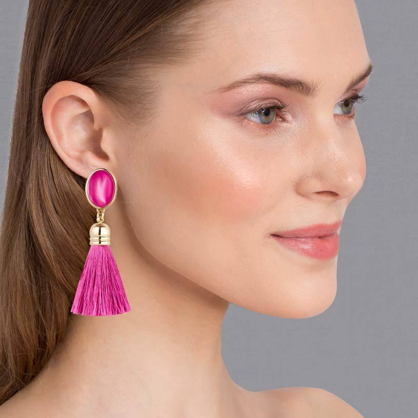 SchwesterSchwester Pinkfarbene Ohrstecker mit schönen seidigen Quasten Preisnachlass