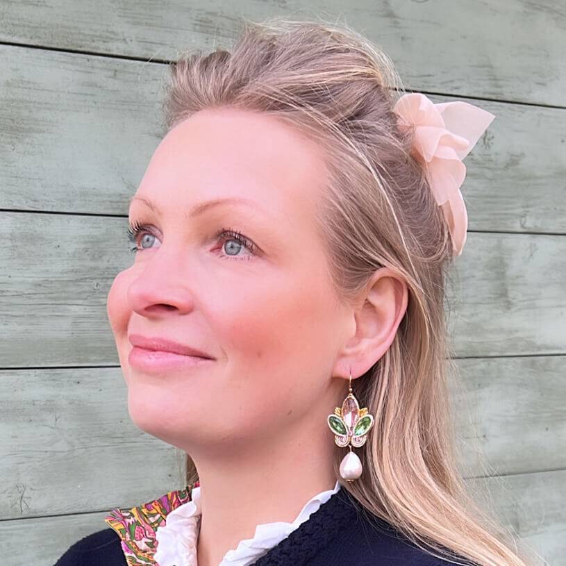 SchwesterSchwester Schöne Soutache-Ohrhänger in Rosa und Grün mit Baumwolltropfen Online Outlet