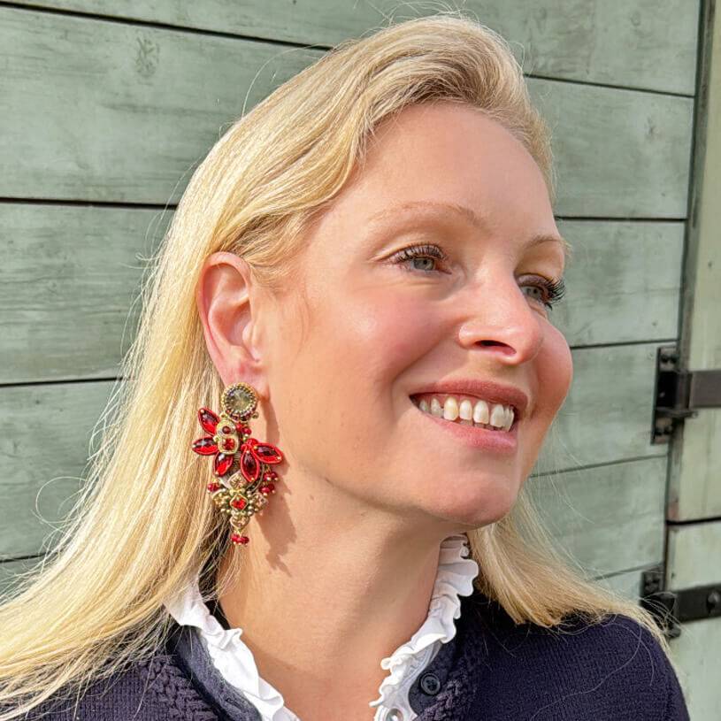 SchwesterSchwester Vorbestellbar - Große Soutache-Ohrringe in Rot und Champagner Zeitbegrenzte Promotion