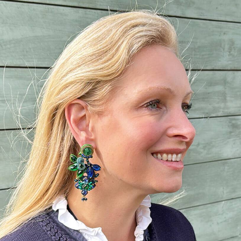 SchwesterSchwester Vorbestellbar - Große Soutache-Ohrringe in Grün und Dunkelblau Fabrikverkauf