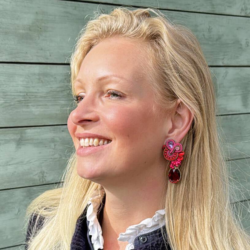 SchwesterSchwester Vorbestellbar - Stylische Soutache-Ohrringe in Pink und Rot Kostenloser Versand
